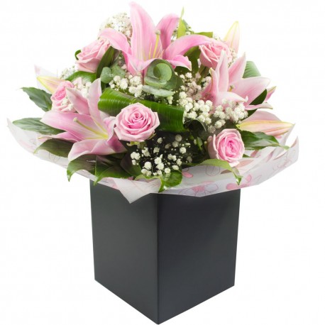 Sylvie a hand tied bouquet presented boxed and in water